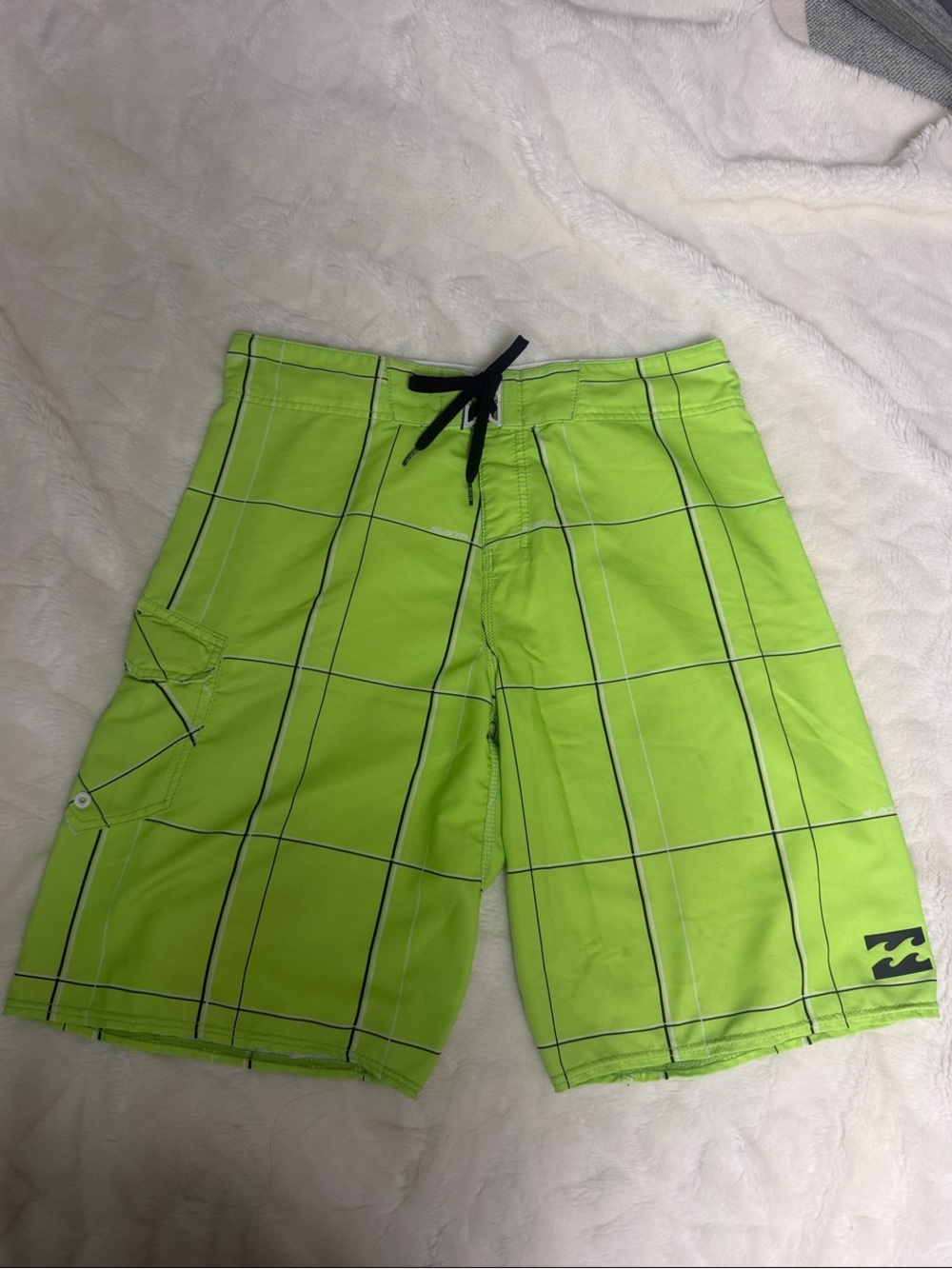 Billabong Neon Lime Plaid Men's Hybrid Board Shorts